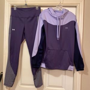 UNDER ARMOUR PURPLE ATHLETIC LEGGINGS AND HOODIE SIZE L
